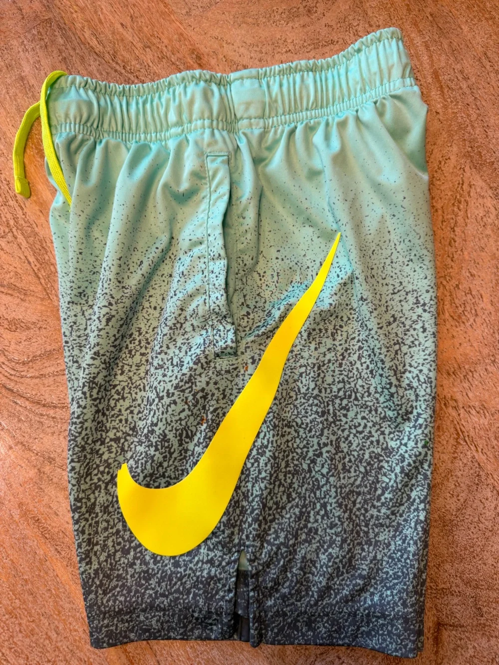 Nike Kid’s Aqua Gradient Athletic Shorts with Yellow Accents